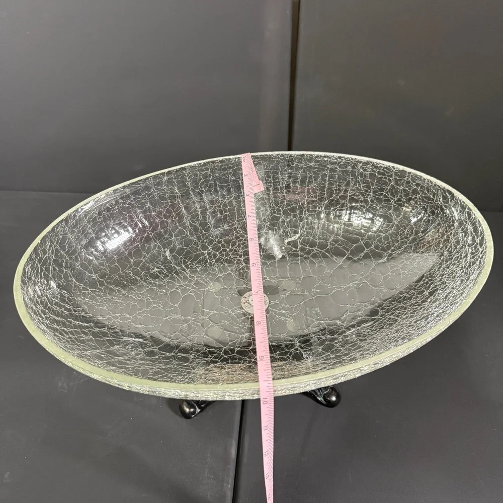 Elegant Crackle Glass Bowl with Black Base